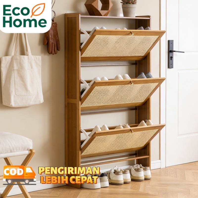 Jual Rak Sepatu Kayu Desain Minimalis dan Multifungsi 3 Pintu | Shopee ...