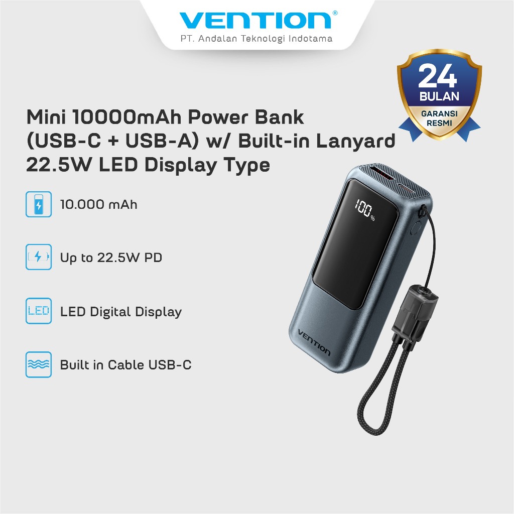 Jual Vention Mini Powerbank Portable Dash Series 10000mAh 22.5W Built ...