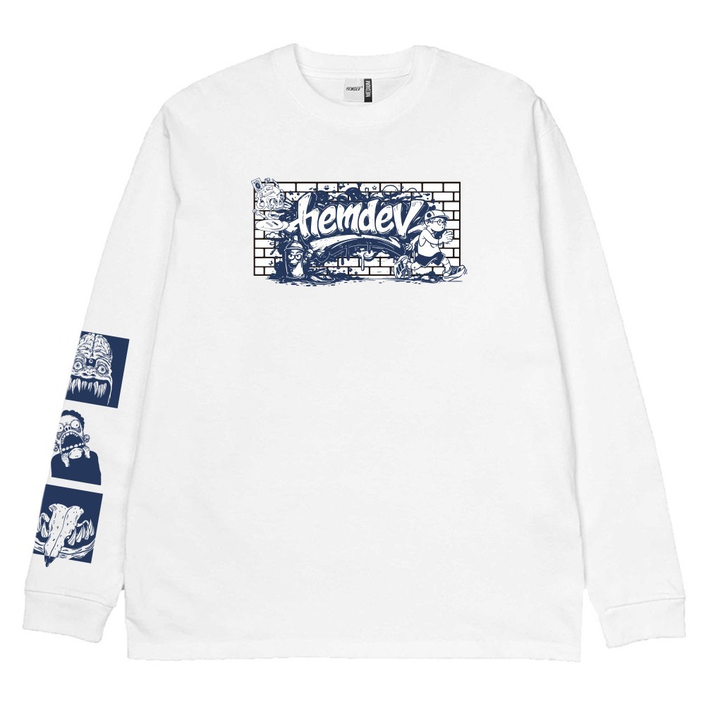 Jual Hemdev Tshirt Longsleeve Grafiti White Tees Katun | Shopee Indonesia