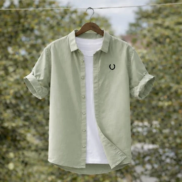 Kemeja Polos Lengan Pendek F.Perry Logo Depan Bordir Kemeja Polos Lengan Pendek Casual Kemeja