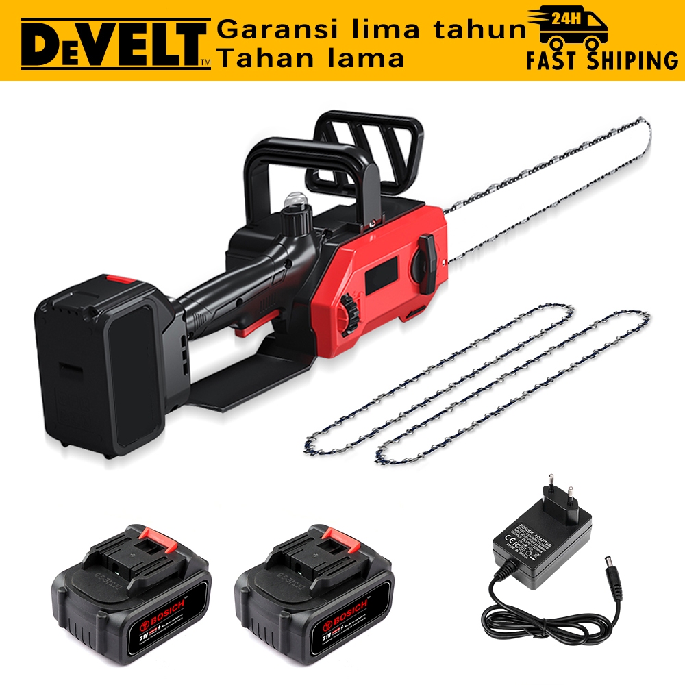 Gergaji Rantai Tanpa Kabel 12 Inci Gergaji Rantai Listrik Isi Ulang Portabel Gergaji Pemotong Kayu Motor Tanpa Sikat Gergaji Rantai Lithium Kecepatan Tinggi