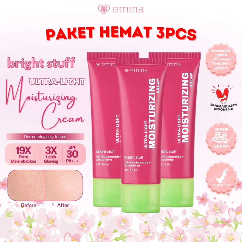 Jual [PAKET 3PCS] EMINA Bright Stuff Ultra-Light Moisturizing Cream ...