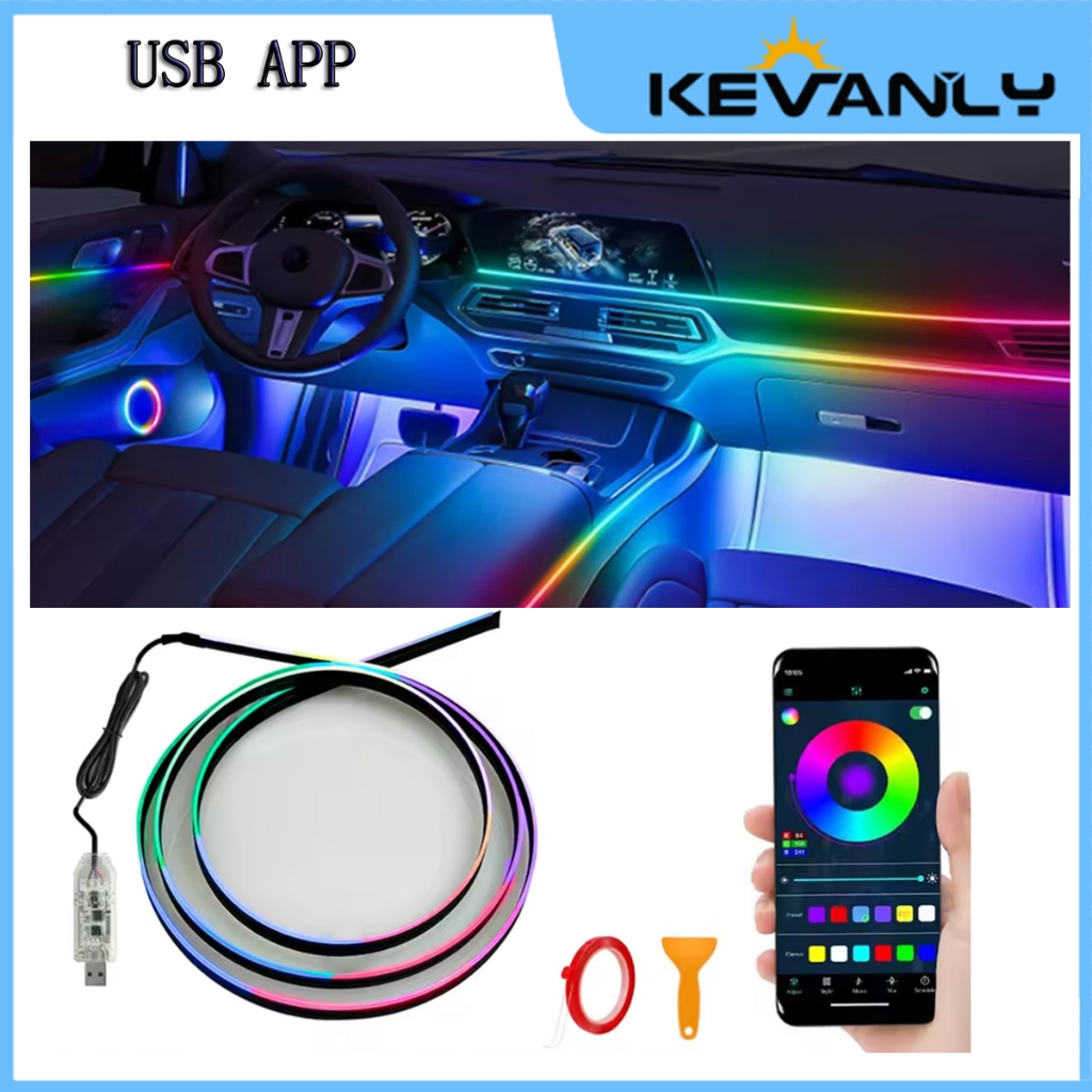 Jual KEVANLY Lampu Ambient LED Mobil USB Warna Penuh, Strip Akrilik ...