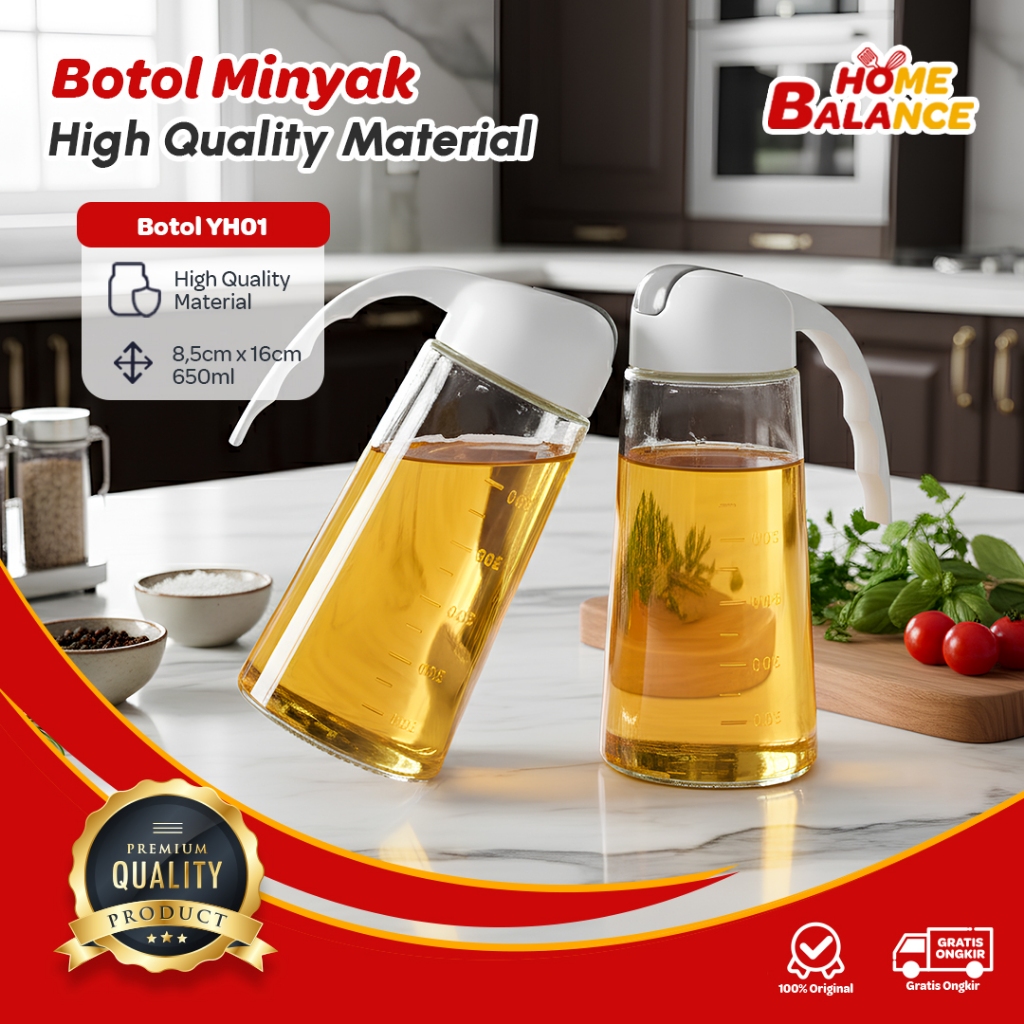 Jual Home Balance Botol Minyak Goreng Kaca 650ml Otomatis Buka Tutup ...