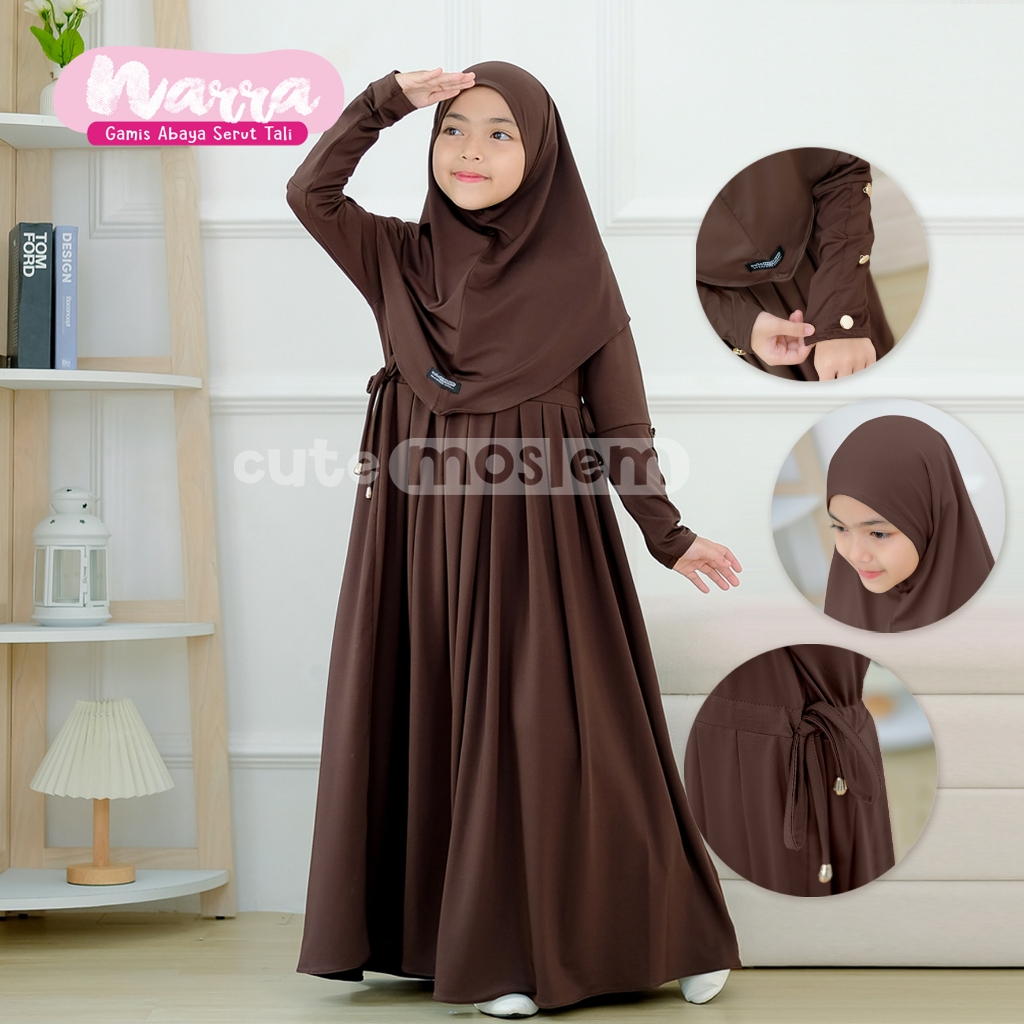 Jual Gamis Abaya Anak Inara Serut Pinggang Cutemoslem Narra set Hijab ...