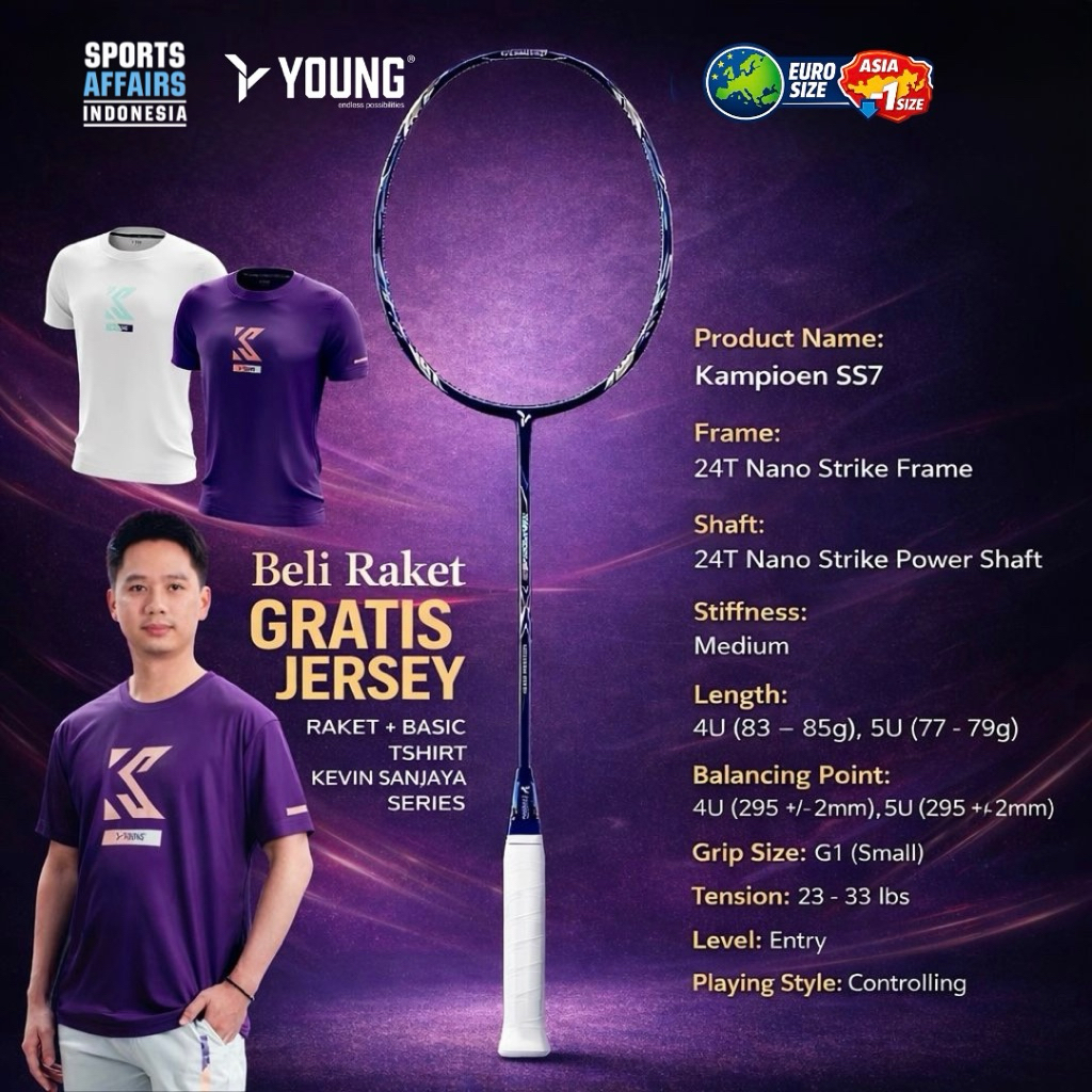 Jual YOUNG KAMPIOEN SS7 SS8 SS9 RAKET BADMINTON KEVIN SANJAYA X YOUNG ...