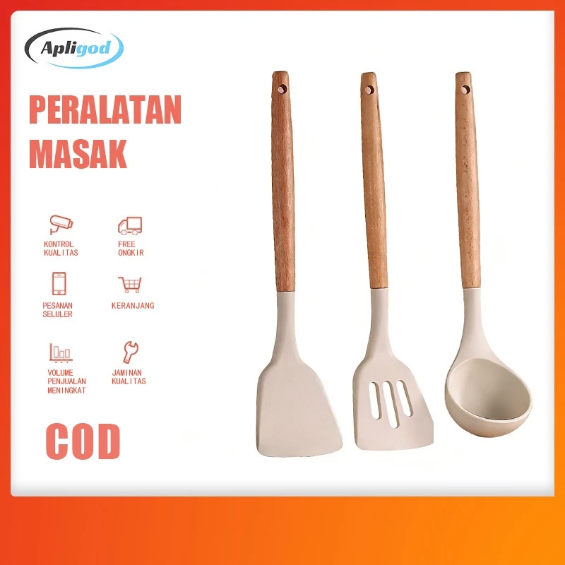 Apligod Spatula Tahan Panas Anti Lengket Kayu