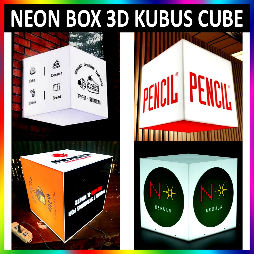 Jual Neon Box 3D Kubus Cube Balok LED Full Acrylic 5 Sisi All Varian ...