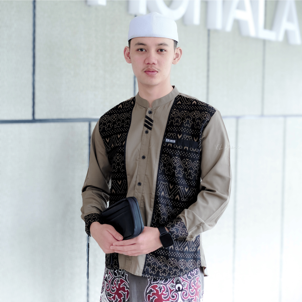 Baju koko pria kombinasi batik lengan panjang Fashion Muslim Elrumi Terbaru Motif Jarilist