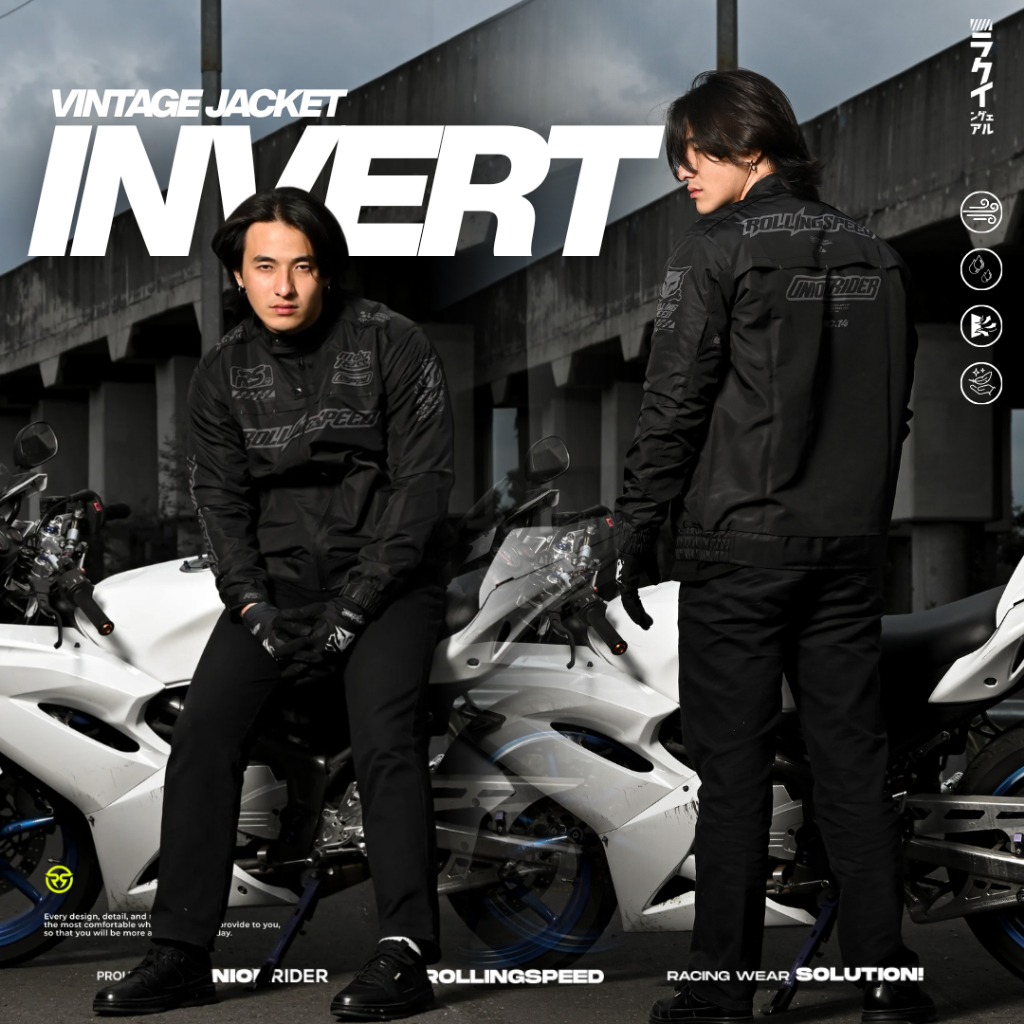 Jual Rollingspeed Jacket New Vintage Invert Black - Jaket Anti Air Anti ...