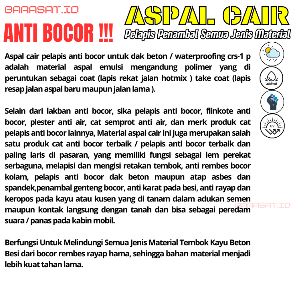Jual Lem Penambal Bitumen Liquid Aspal Cair Anti Bocor Rembes Untuk ...