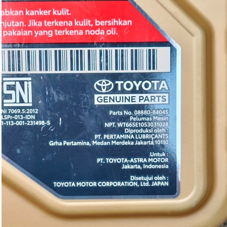 Jual Oli Mesin TMO Gold Diesel 5W-30 A5/B5 Kode Part O8880-84045 4L ...