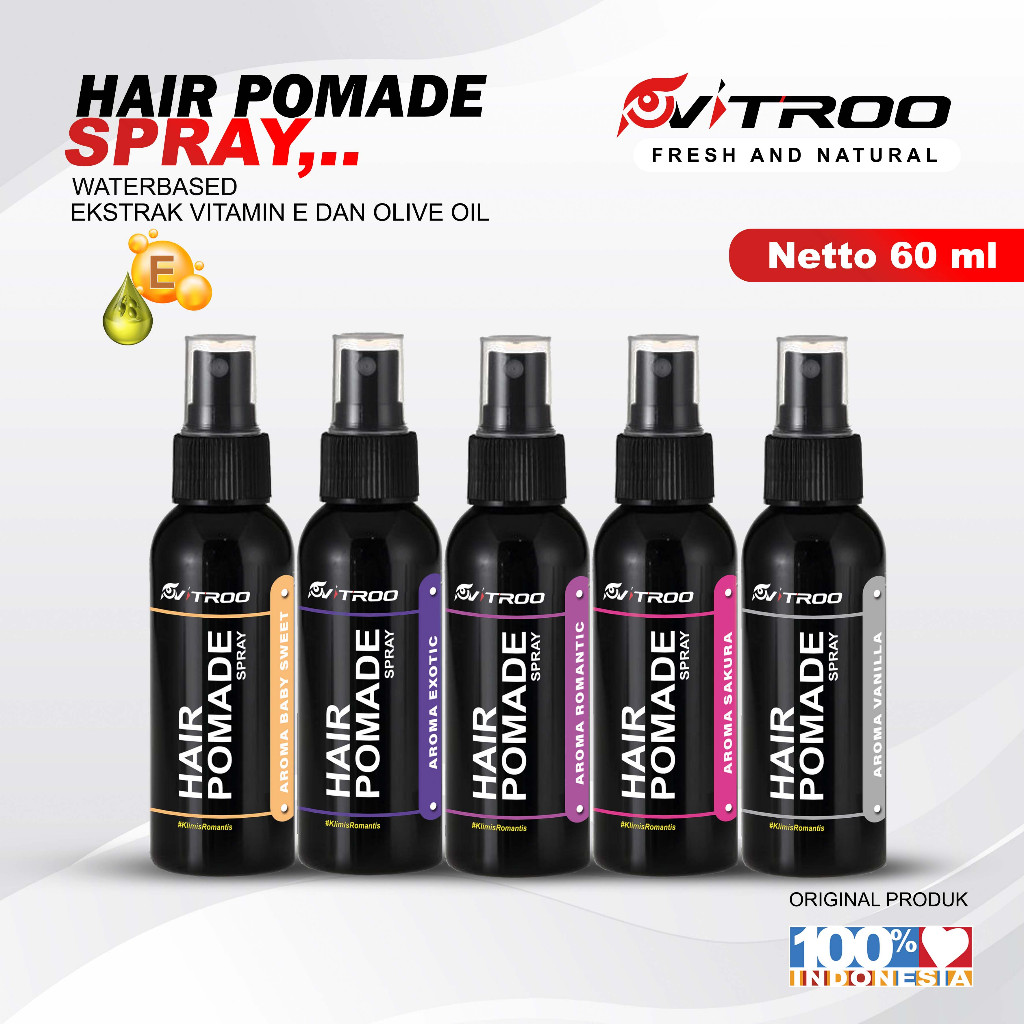 Jual Vitroo Pomade Spray Pomed Semprot Waterbase Natural FREE Sisir ...