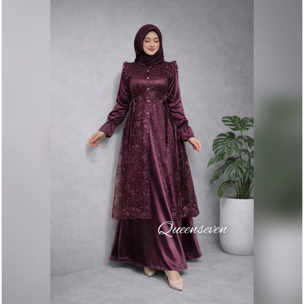 Jasmine Dress Burkat Mutiara Tille Gamis Modern Terbaru Kekinian Gamis Pesta Elegan