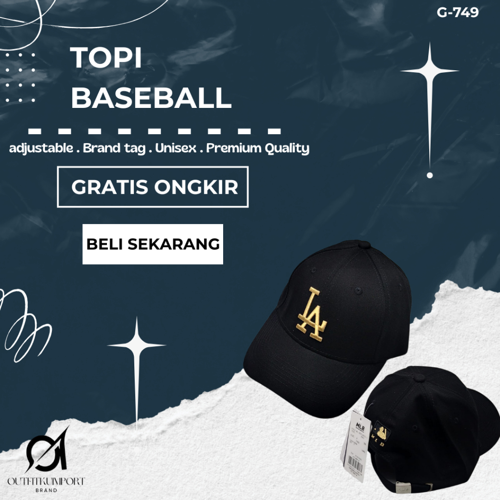 Jual G-749 Topi Baseball LA MLB Classic Black Logo Gold | Shopee Indonesia