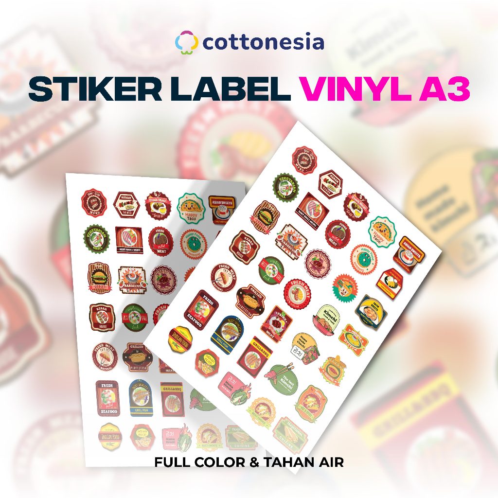 Jual Cetak Sticker Label A3 Vinyl Custom | Full Color | Tahan Air ...