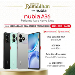 Handphone nubia A36 ROM 64GB RAM 12GB (4+8GB) Smartphone Kamera AI 13MP Layar 6.