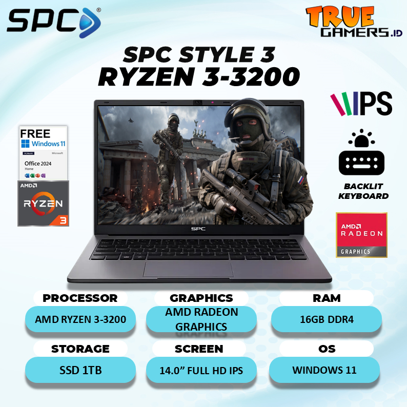 Jual Laptop SPC Style 3 AMD Ryzen 3-3200 RAM 16GB SSD 1TB Windows 11 ...