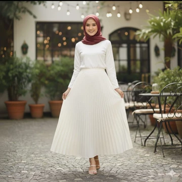 Rok Plisket Wanita RANIA Kantong Kancing Premium Allsize Fit L–XXL Rok Panjang A Line Adem