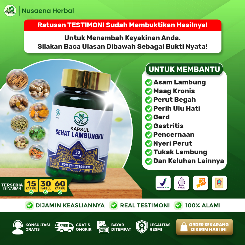 Obat Asam Lambung Tinggi Obat Maag Kronis Obat Gerd Dispepsia Tukak Lambung Nyeri Ulu Hati Kapsul Sehat Lambungku Sudah BPOM dan Halal MUI Paling Ampuh Namun Hasil Setiap Orang Bisa Berbeda