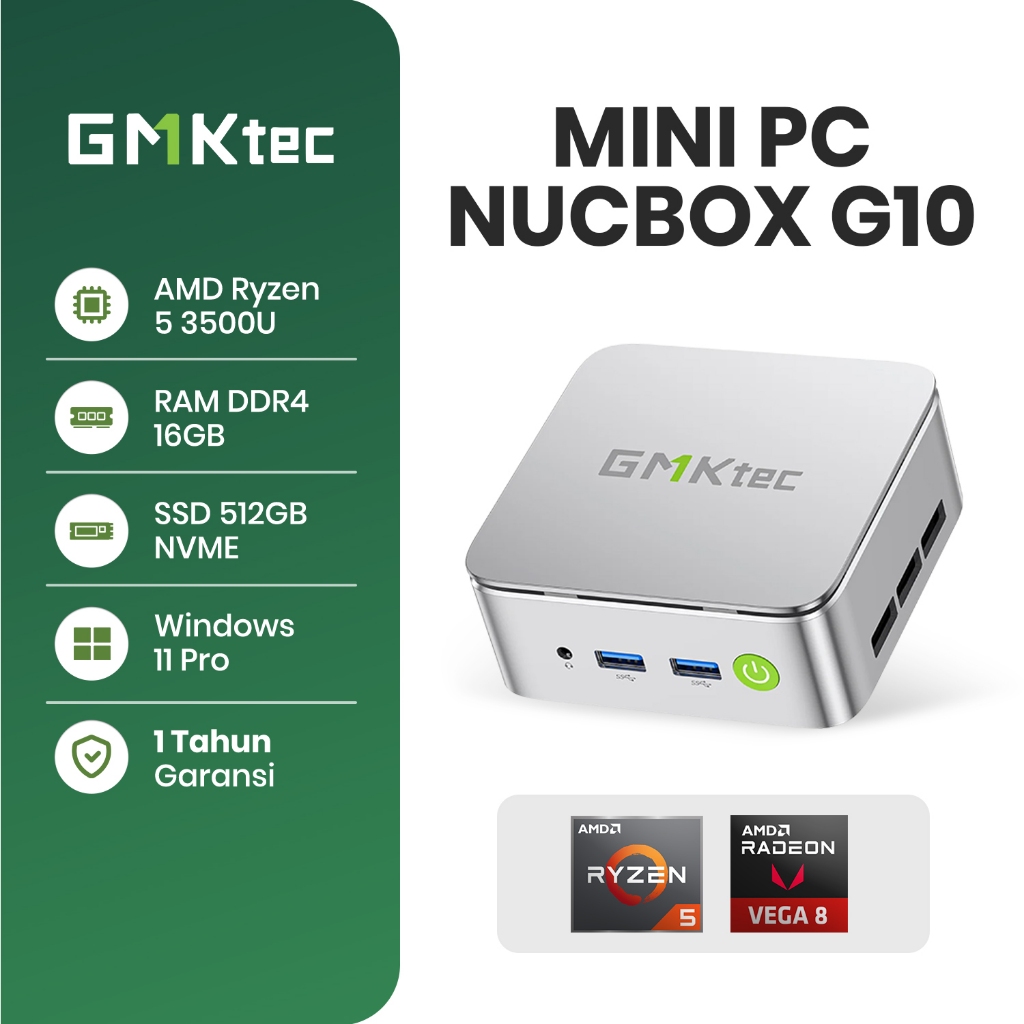 GMKtec NucBox G10 Mini-pc – AMD Ryzen 5 3500U, 16GB DDR4, 256GB SSD, WiFi 5, Triple Display, W11 Pro