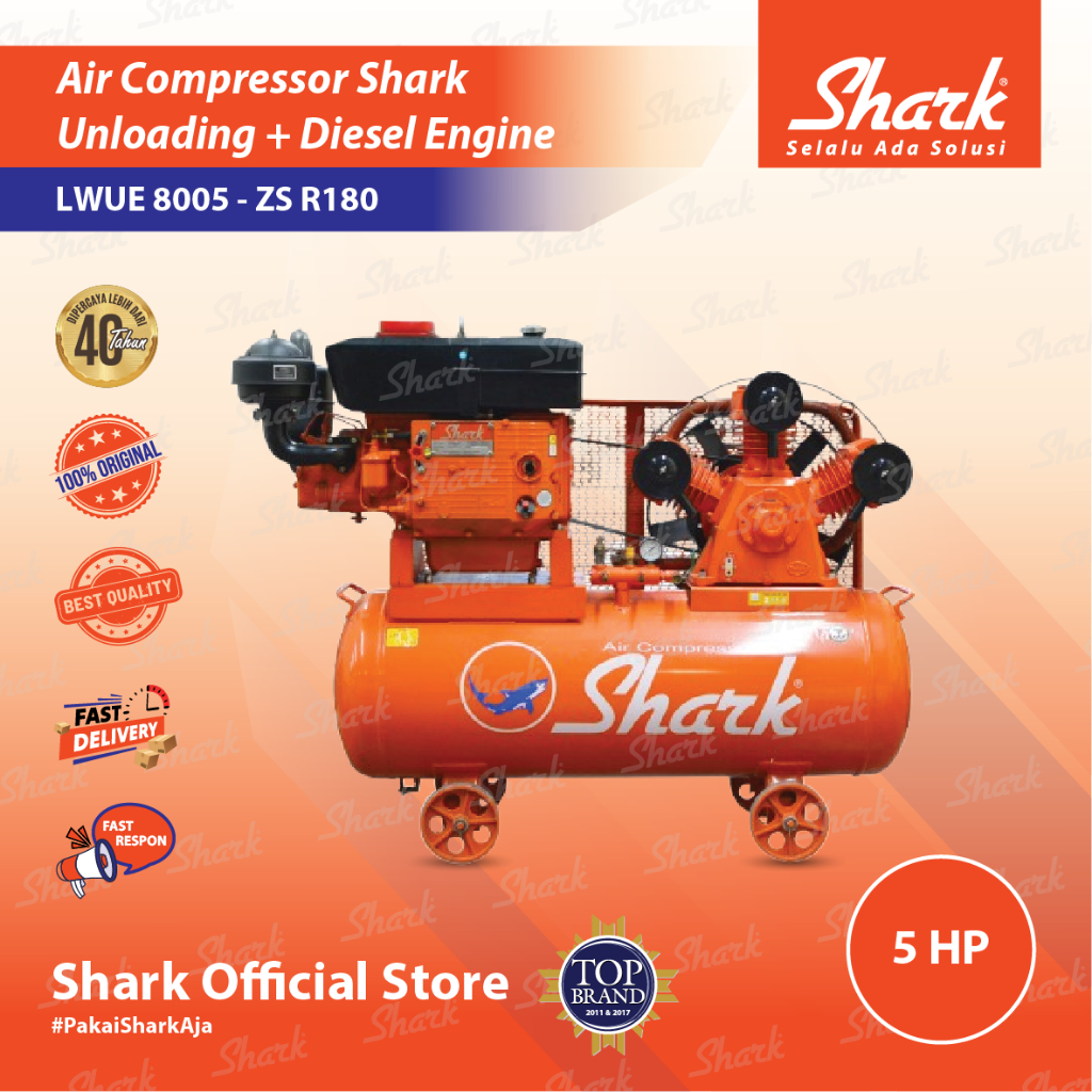 Jual Kompresor 5Hp Tangki 146 Liter Shark Air Compressor + Diese ZS ...