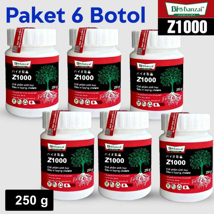 Paket 6 botol Bio banzai Z1000 250gr  pupuk organik jepang untuk pertumbuhan akar tunas bunga dan buah tanaman