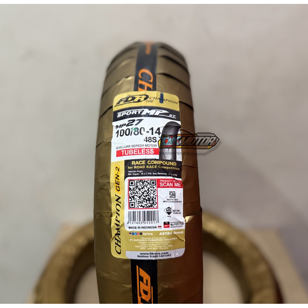 Jual Ban FDR Sport MP27 100 80 14 SoftCompound Tubeles Ban Road Race ...