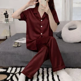 Setelan Piyama CP Baju Tidur DEWASA Bahan SATIN VELVET Lengan Pendek Piyama WANITA Model List
