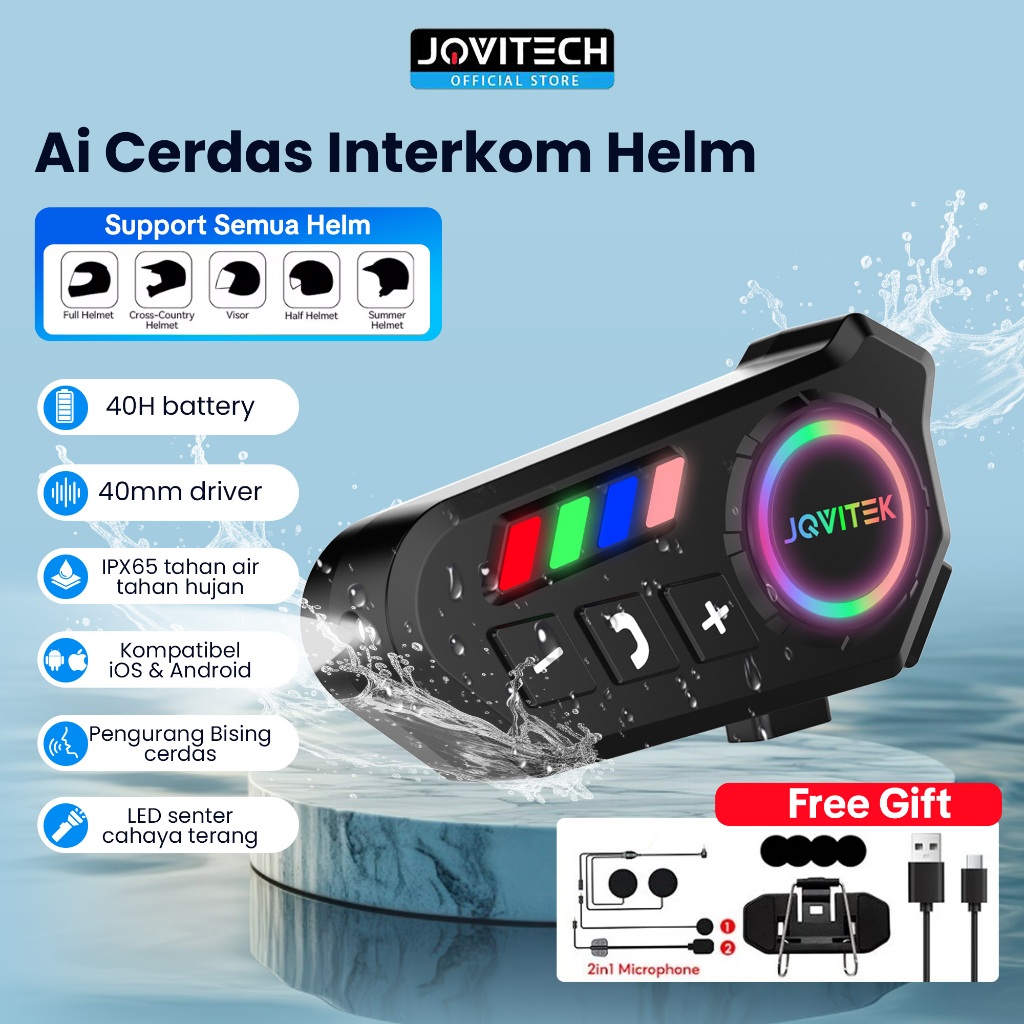 Jual Jovitech T06 Intercom Helm Motor Headset Helm Flash LED Bluetooth ...