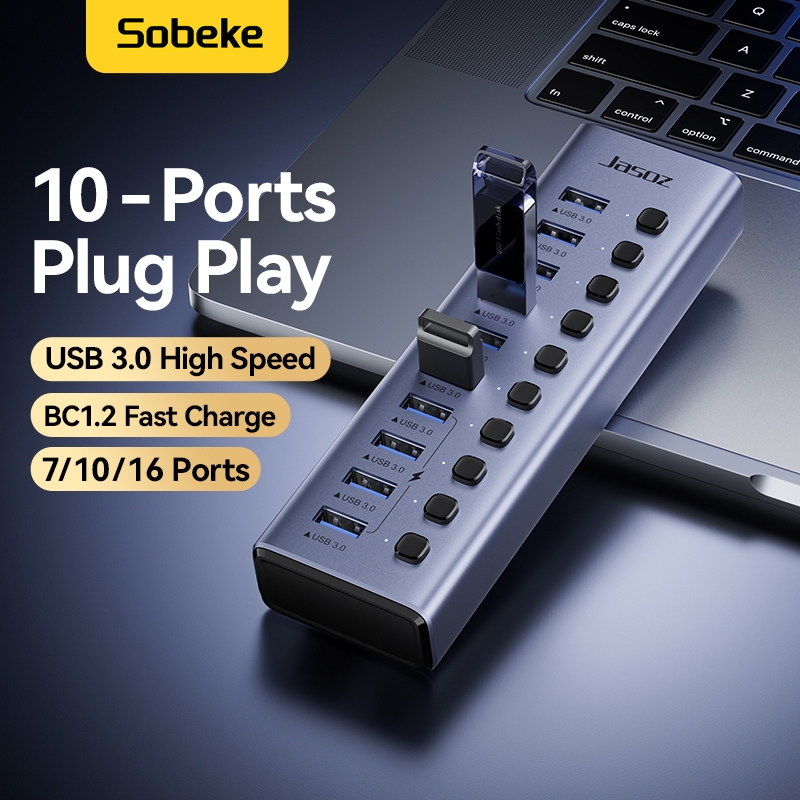 Jual Sobeke USB 3.0 Splitter 7/10 Port USB Hub With Individual Switches ...