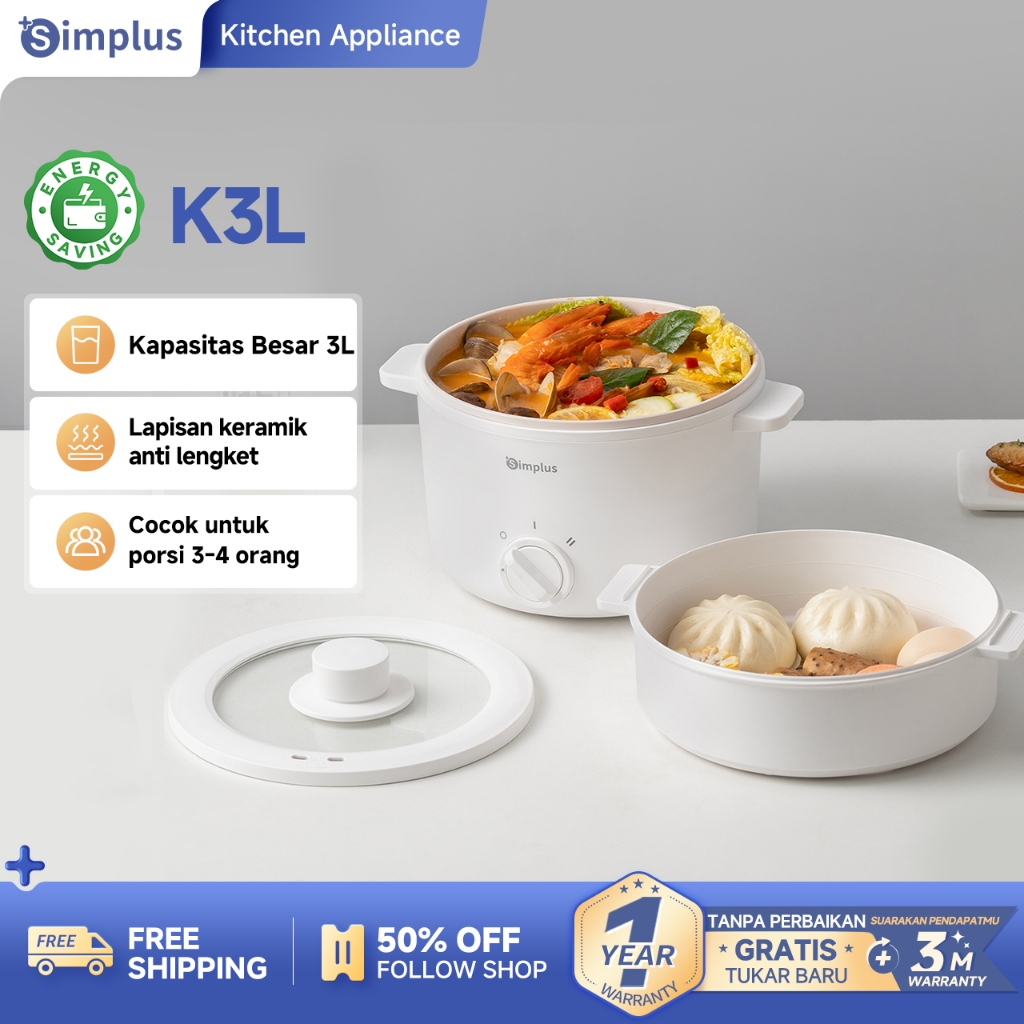 Jual Simplus Panci Listrik Multifungsi 3L Rice cooker Kukusan Listrik ...