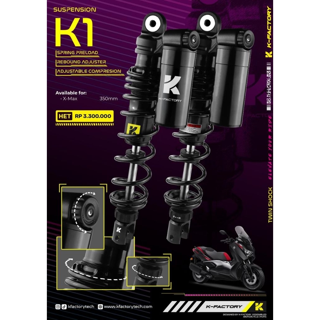 Jual Shock K FACTORY Black Series Yamaha Xmax 250 Size 330mm | Shopee ...