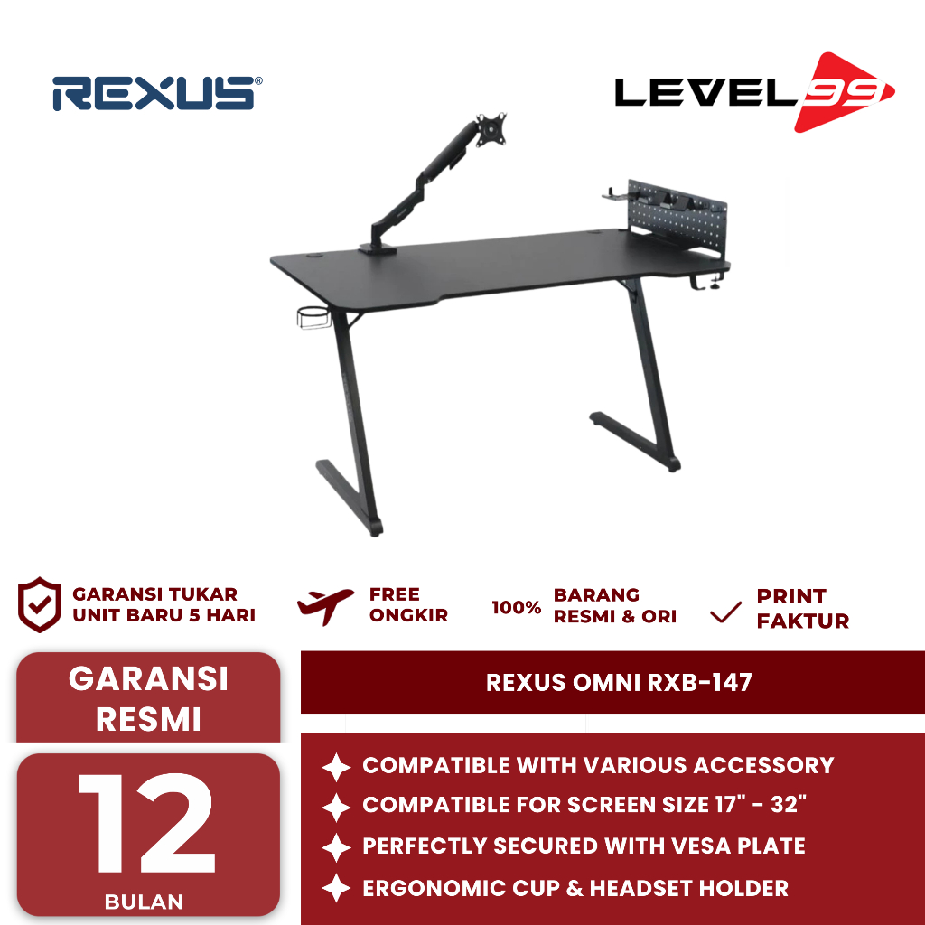 Jual REXUS OMNI RXB-147/RXB147 BUNDLE MEJA GAMING INCLUDE PEGBOARD ...