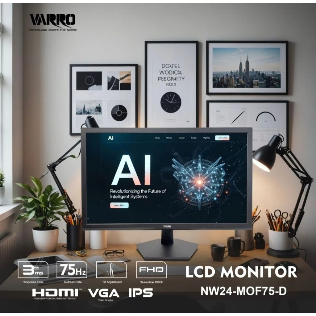 Jual Monitor Varro 24 inch NW24-MOF75-D Port VGA & HDMI | Shopee Indonesia