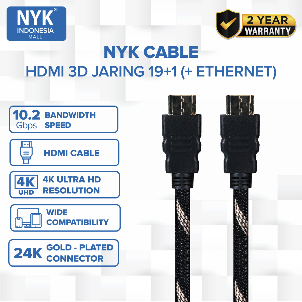 NYK Kabel HDMI 3D 19+1 Ethernet 1.5 Meter [BISA COD] Cable HDMI 8K HDMI KARET