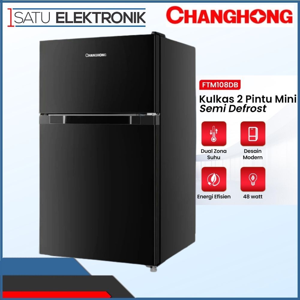 Changhong Kulkas 2 Pintu FTM108 108 Liter Hitam Lemari Es FTM108DB Low Watt Portable