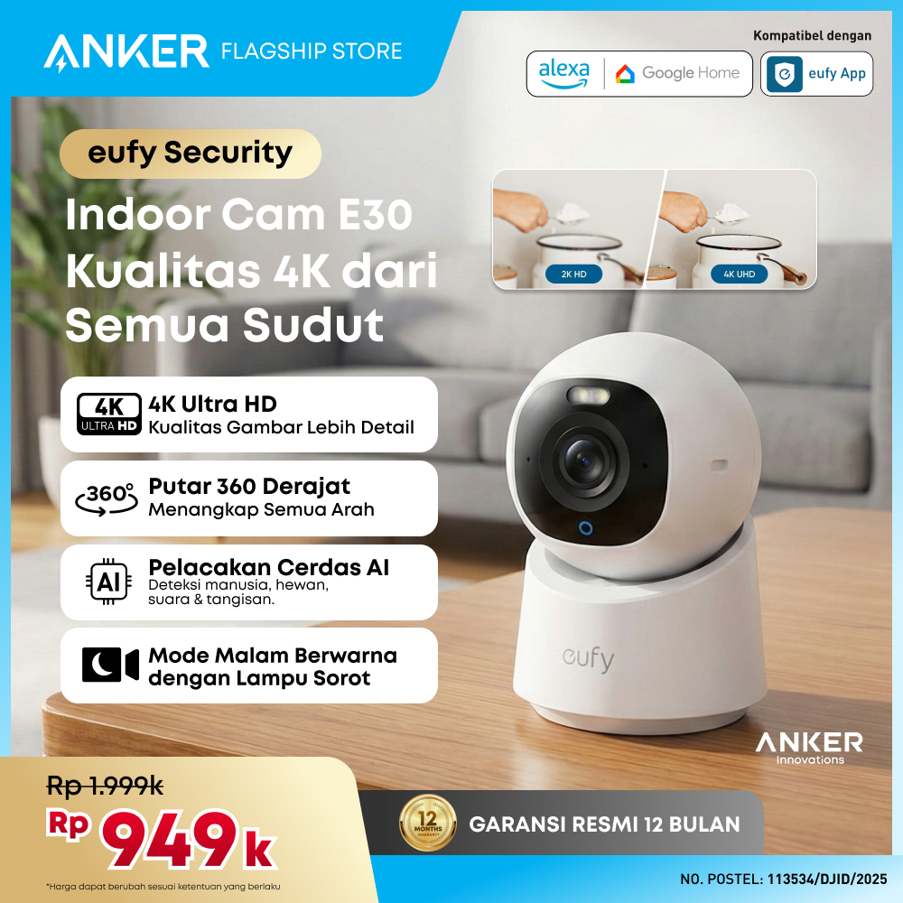 Jual eufy Indoor Cam E30, Latest Generation, 4K UHD Security Camera ...