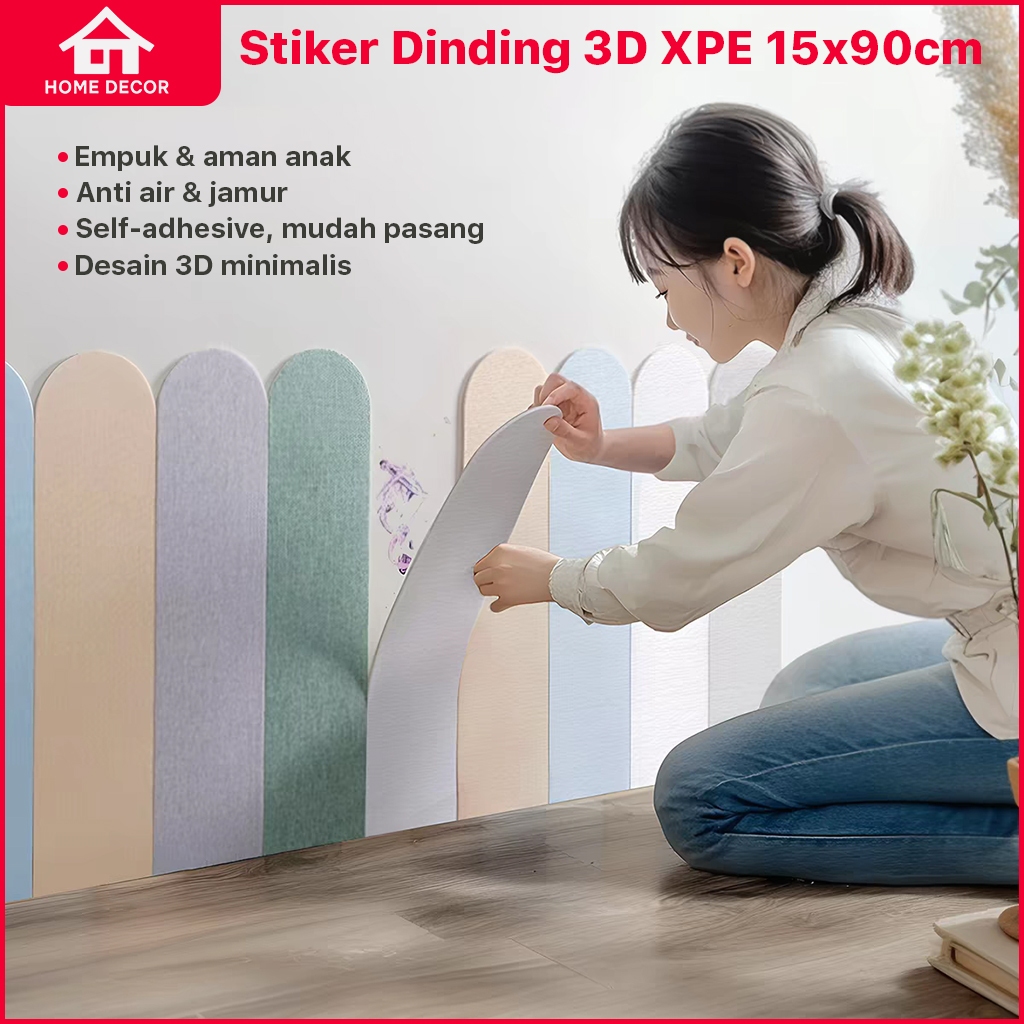 Home Decor - Stiker Dinding 3D Foam XPE 15x90cm - Anti Air & Lembab, Self Adhesive, Aman Anak, Dekorasi Rumah