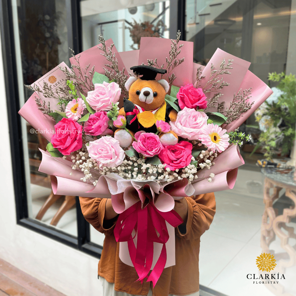 Jual Artificial 10 Mix Graduation Bouquet Clarkia | Buket Bunga Mix ...