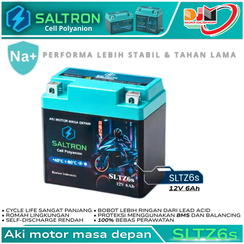 Aki Motor Sodium Ion SALTRON SLTZ6S 12V 6Ah Aki Starter Masa Depan Pengganti GTZ6V YTZ6V MTZ6S