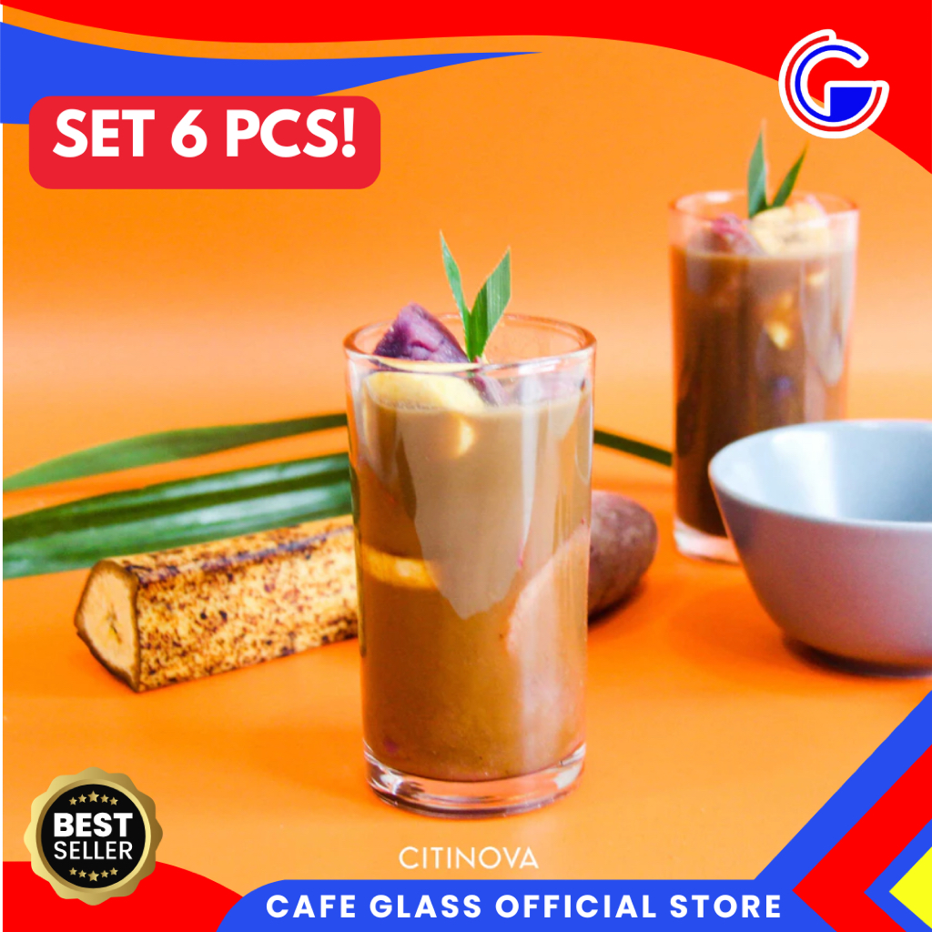 Gelas Kaca 6 Pcs Citinova Ely - Gelas Kopi Es Teh Jus Korea - Gelas Aesthetic Tumbler Highball