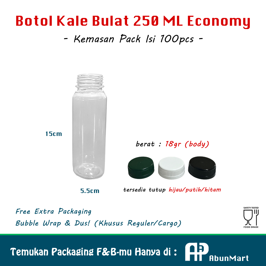 Jual Botol Plastik Kale 250ml Ekonomis (18gr) Isi 100pcs | Shopee Indonesia