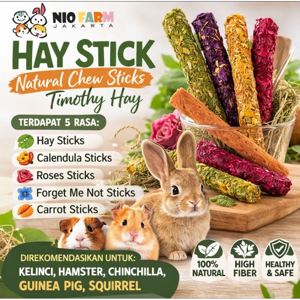 Jual NIOFARM - Hay Stick - Natural Chew Sticks - Timothy Hay , Snack ...