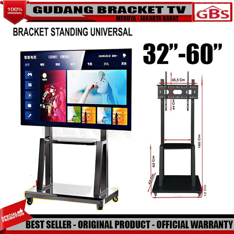 Jual Bracket Standing Tv/Braket tv Standing TV Dorong & Roda Breket ...