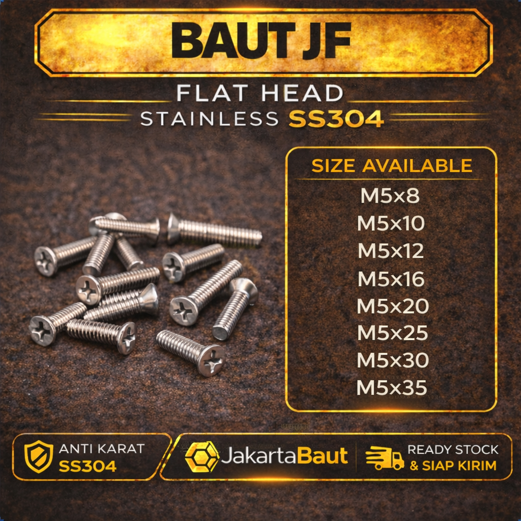 Jual Baut JF M5X16 Machine Screw M5 X 16 Flat Head 5X16 Baut Obeng ...