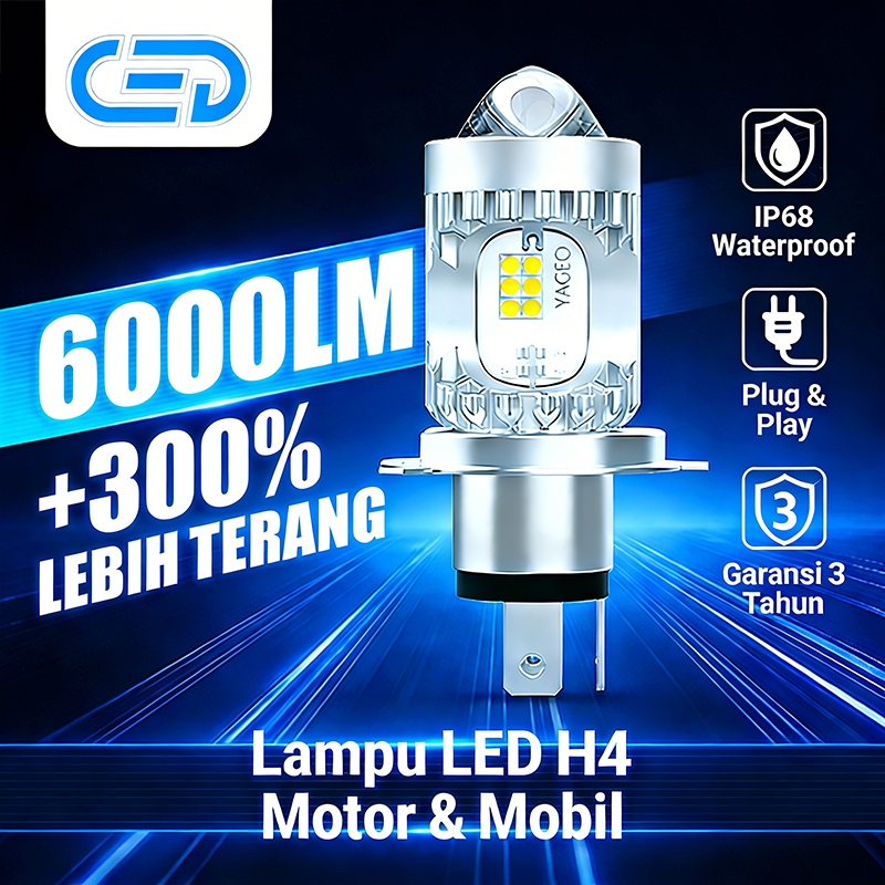 CED Lampu LED H4 Motor & Mobil | Fokus Tidak Silau | IP68 | Garansi Resmi 3 Tahun | COD Ready | H4-OSL