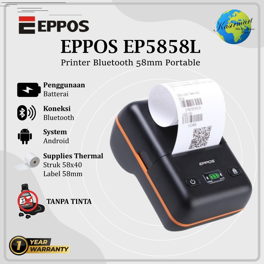 Jual Printer Bluetooth EPPOS EP5858L DUAL MODE Print Struk Barcode ...