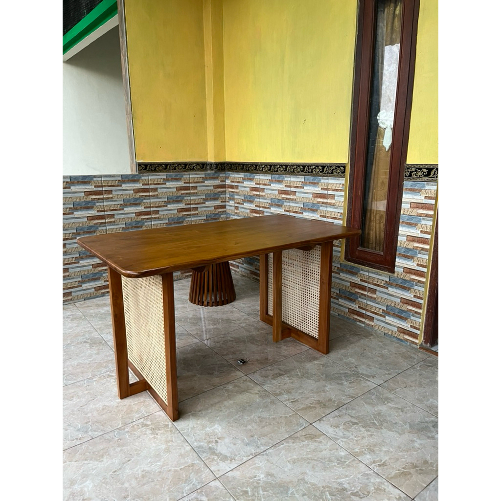 Jual meja makan rotan minimalis kayu jati | Shopee Indonesia