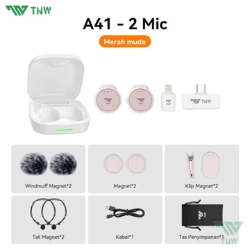 TNW A41 2 IN 1 Wireless Microphone Dual Magnetic Mikrofon Al Noise Reduction Mic Profesional